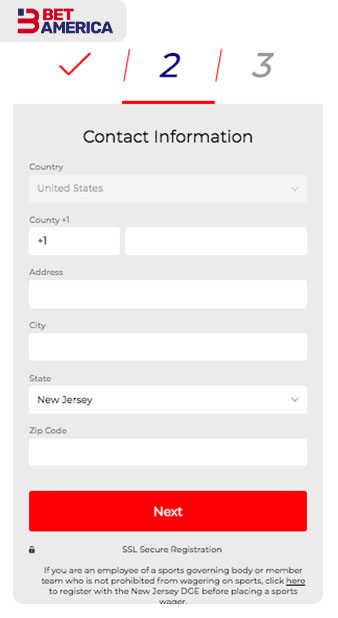 BetAmerica Join Now Contact Information Page 2