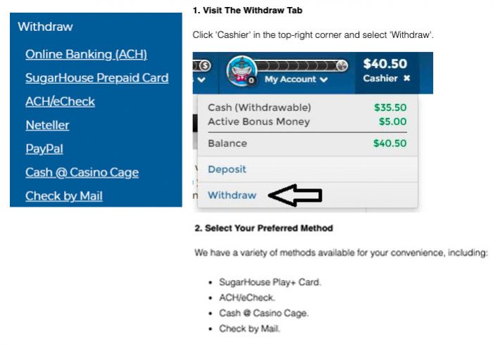 withdrawal options sugarhouse