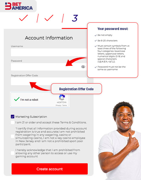 BetAmerica Join Now Account Information Page 3