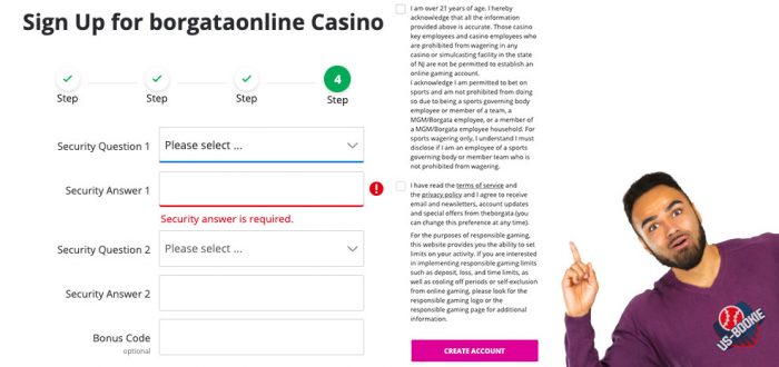 Borgata Sign Up Information Requirements Step 4