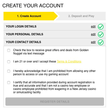 Golden Nugget Create Your Account Requirements Page 1d registration Details