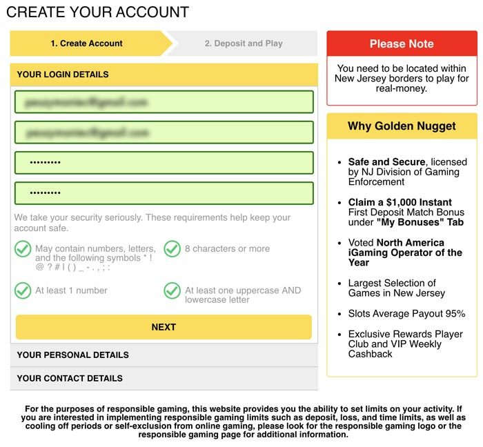 Golden Nugget Create Your Account Requirements Page 1a login