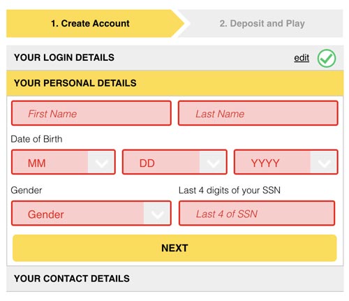 Golden Nugget Create Your Account Requirements Page 1b Personal Details