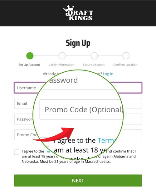 Draftkings promo code field