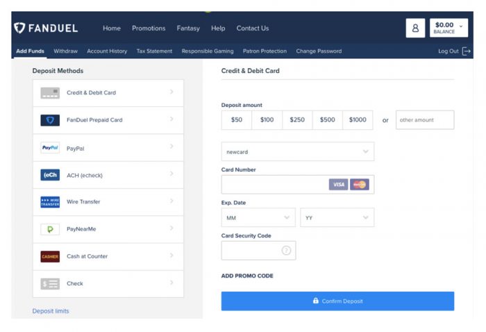 Fanduel Deposit Page