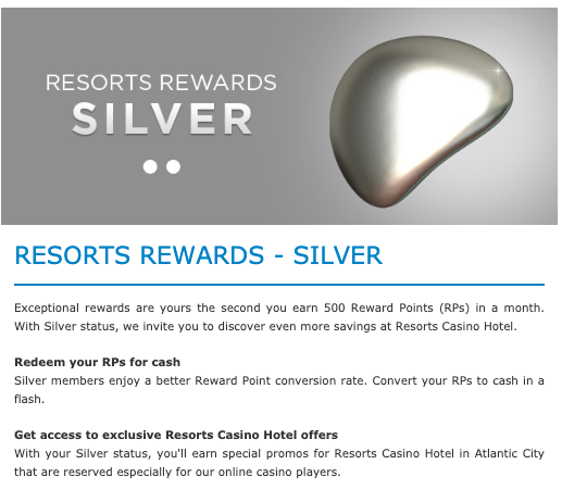 Resorts reward tier chart screenshot silver tiers