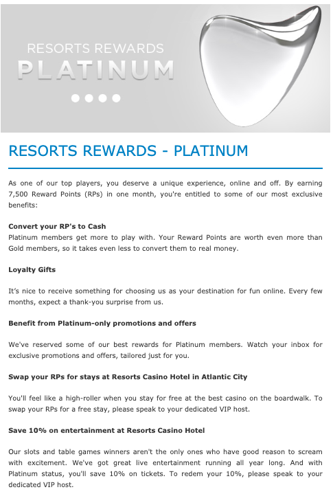 Resorts reward tier chart screenshot platinum tiers