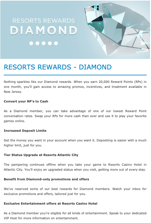 Resorts reward tier chart screenshot diamond tiers