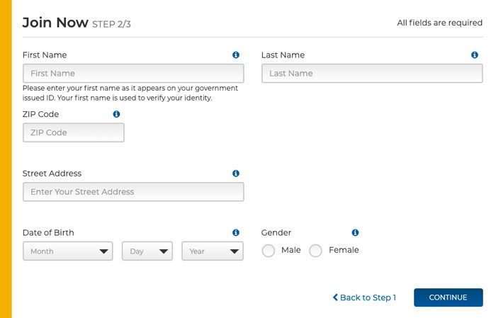 SugarHouse Join Now Requirements Step 2/3