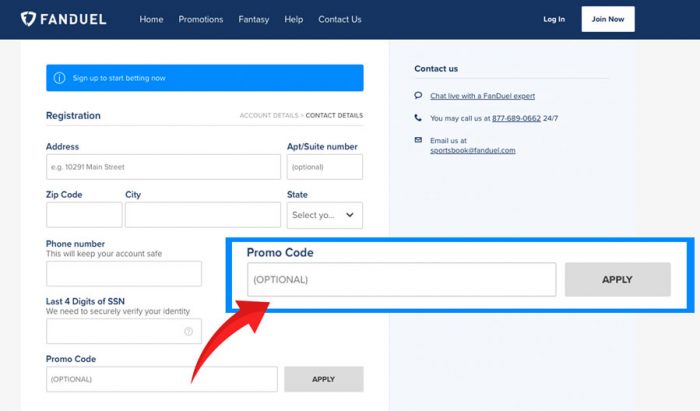 Fanduel promo code field