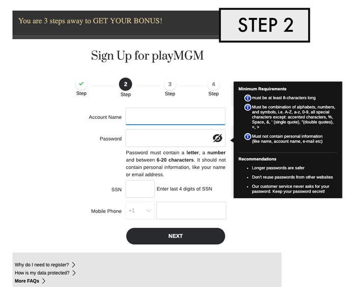  playMGM Sign Up Requirements Step 2