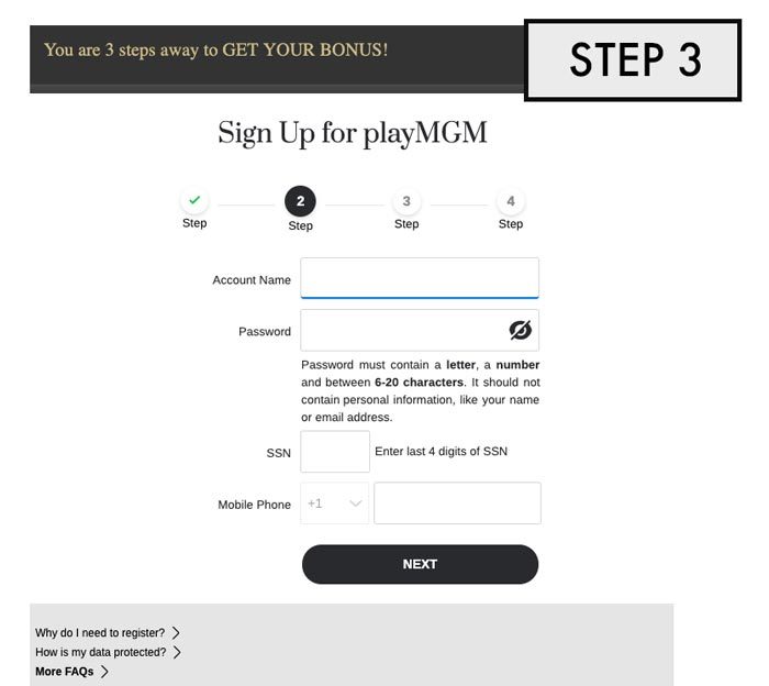 playMGM Sign Up Requirements Step 3