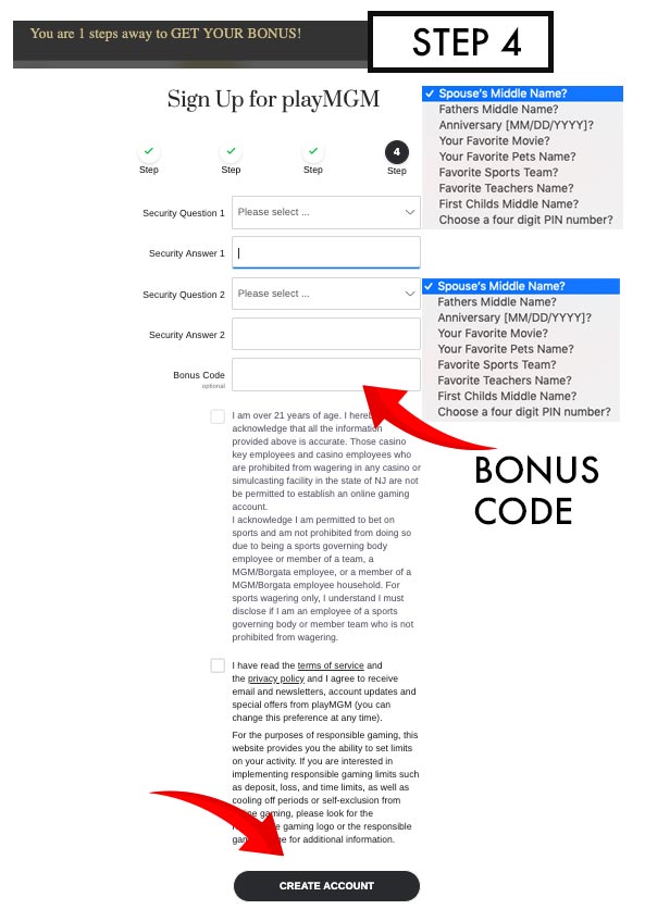 playMGM Sign Up Requirements Step 4