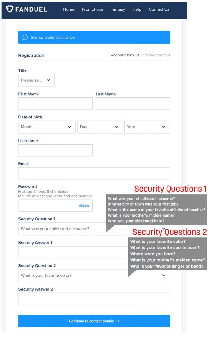 Page 1 create account fanduel screenshot