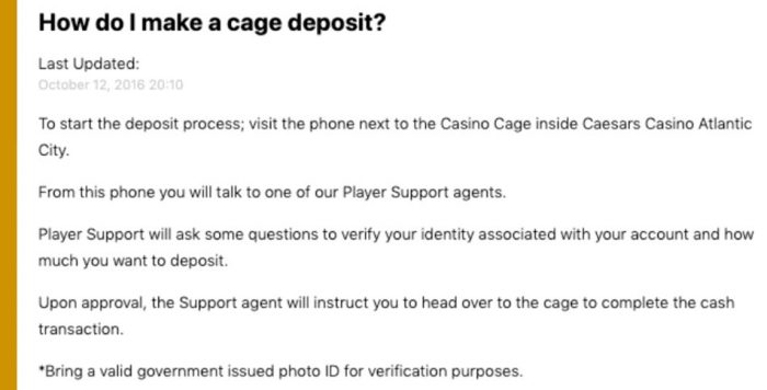 Caesars How to make a Cage Withdrawal